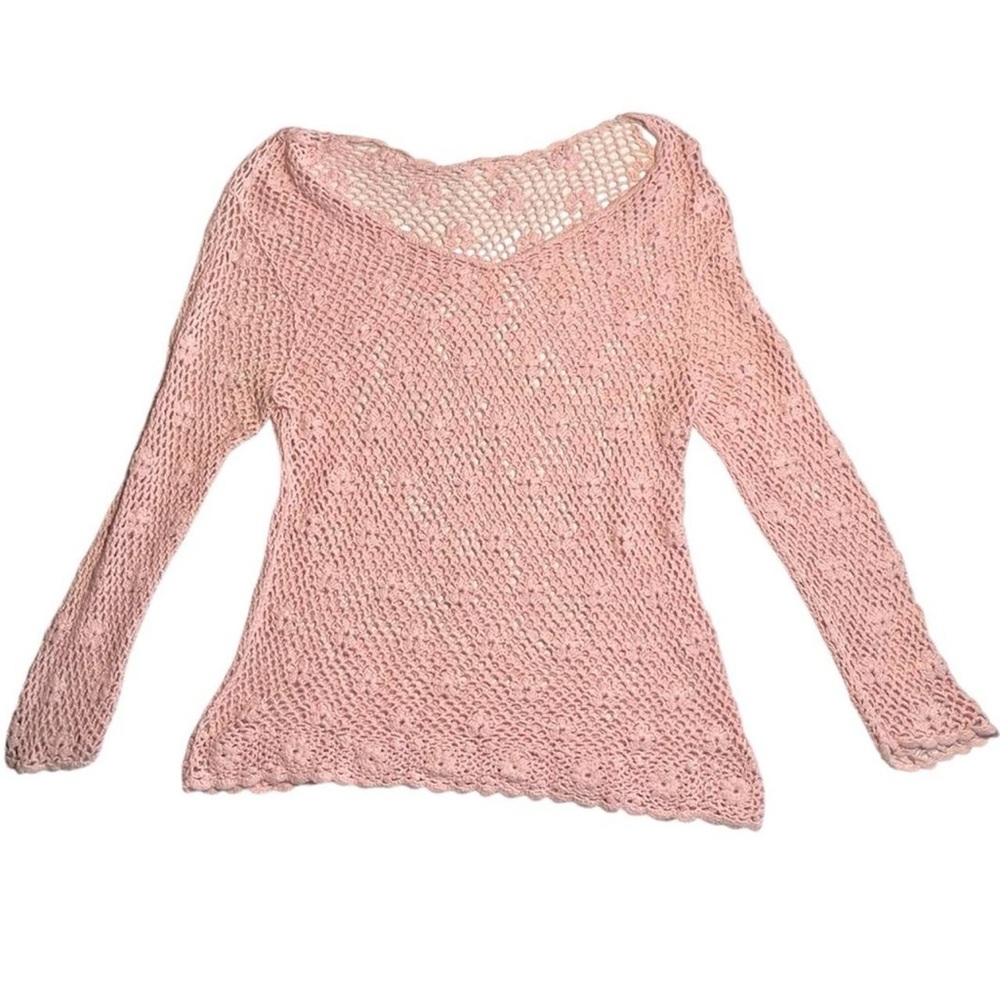 2000s pink crochet floral long sleeve